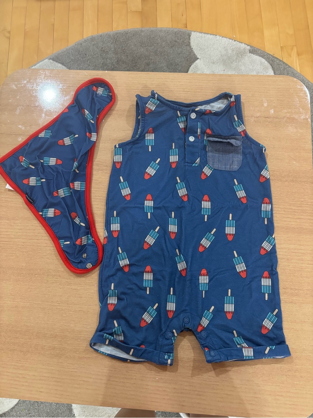 Andy and Evan Blue Popsicle Print Kids One-Piece Romper and Bib